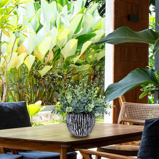 Winlyn Set of 3 Artificial Potted Plants Faux Eucalyptus Rosemary Boxwood Greenery in Black & White Concrete Pots Small Fake Plant for Indoor Outdoor Home Office Table Shelf Windowsill Greens Décor Winlyn