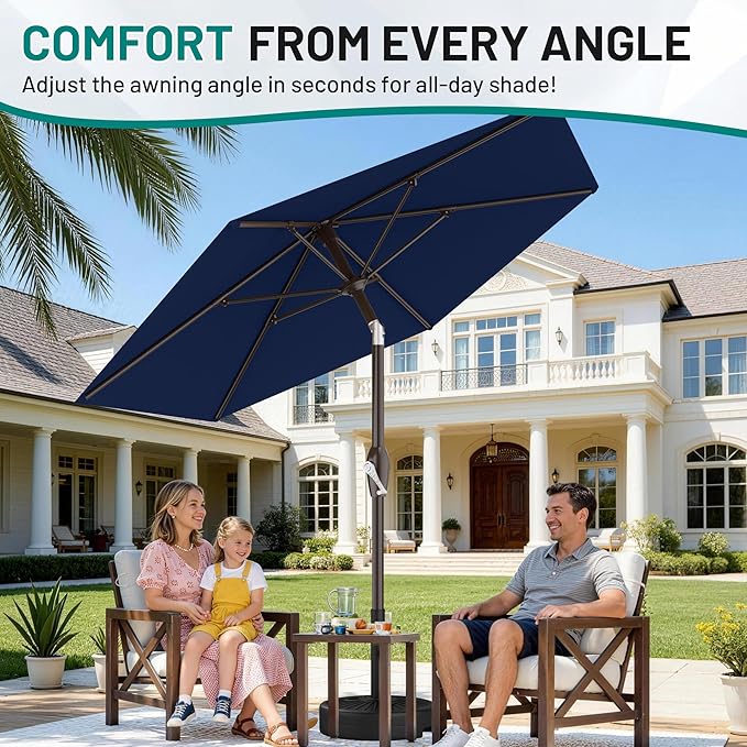 AreShark 7.5FT Patio Umbrella Table Market Umbrella with 6 Sturdy Ribs, Button Tilt/Crank Heavy-Duty Round Outdoor Umbrellas for Garden, Deck, Backyard,and Pool, Navy Rootora