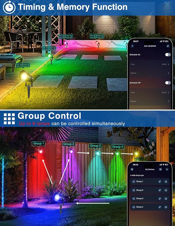 Spot Lights Outdoor, Smart RGBW LED Color Changing Landscape Lighting with APP and Remote Control, Music Mode, DIY Scenes, Timing, IP65 Waterproof Spotlight Plug in for Yard Garden, 4 Pack CREPOW