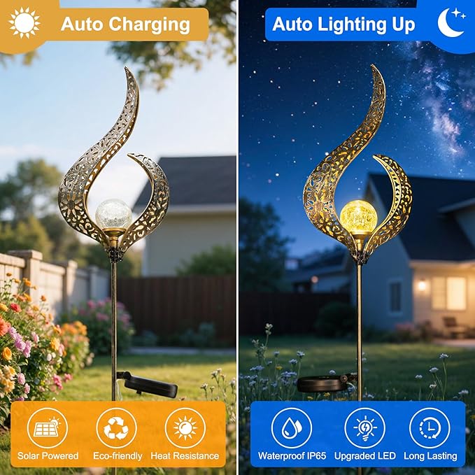 HOMEIMPRO Outdoor Solar Garden Lights Waterproof, Gifts for Mom Dad, Yard Art, Pathway, Lawn Ornaments, Outdoor Decor,Birthday Gifts for Wife Women (Bronze,2Pack) Homeimpro