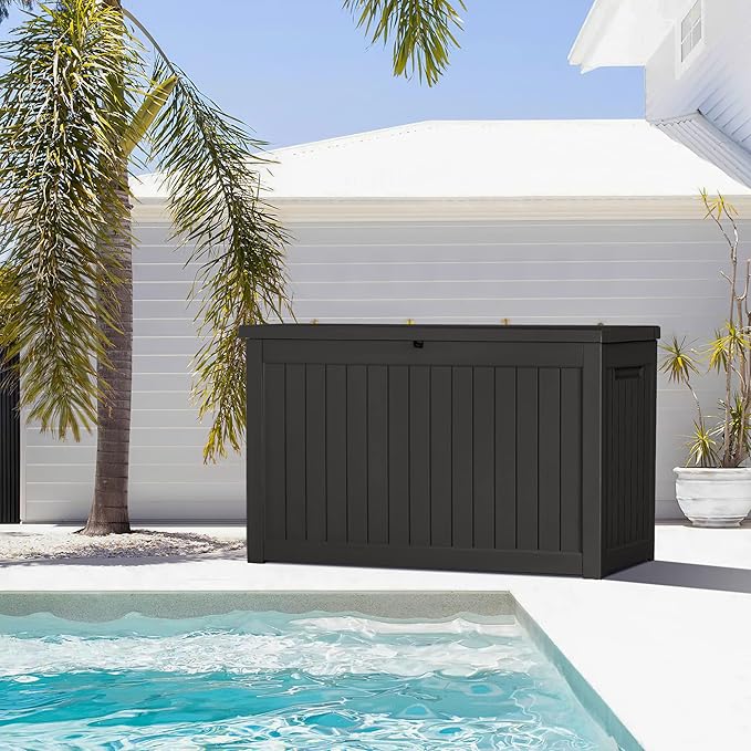 Devoko XXL 230 Gallon Resin Large Deck Box Waterproof Outdoor Storage Box Loackable for Patio Furniture Cushions and Garden Tools(230 Gallon, Black) DEVOKO