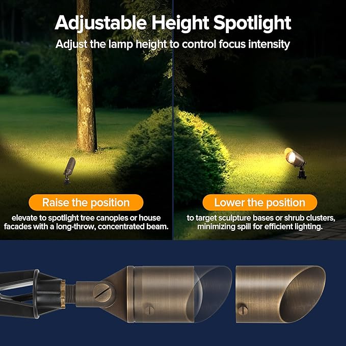 LUTEC Solid Brass Low Voltage Landscape Lighting, 12V Heavy Duty Waterproof Landscape Spotlights, Adjustable Bronze Uplights Outdoor Fixtures for Garden Yard Pathway Tree Without Bulb, 6 Pack LUTEC