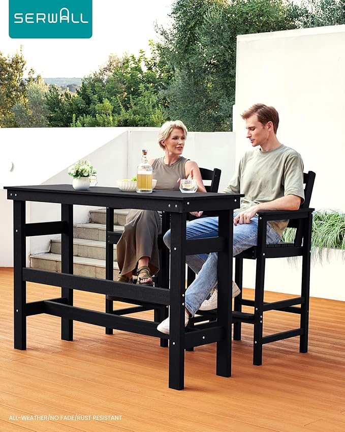 SERWALL 41" Outdoor Bar Table, All Weather HDPE Patio Bar Counter Height Table, Rectangle Patio Bar Table for Outside, Garden, Backyard, Balcony, Poolside, Black SERWALL