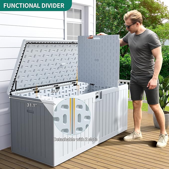 YITAHOME XXL 230 Gallon Large Deck Box,Outdoor Storage for Patio Furniture Cushions,Garden Tools with Flexible Divider,Waterproof,Lockable (White) YITAHOME