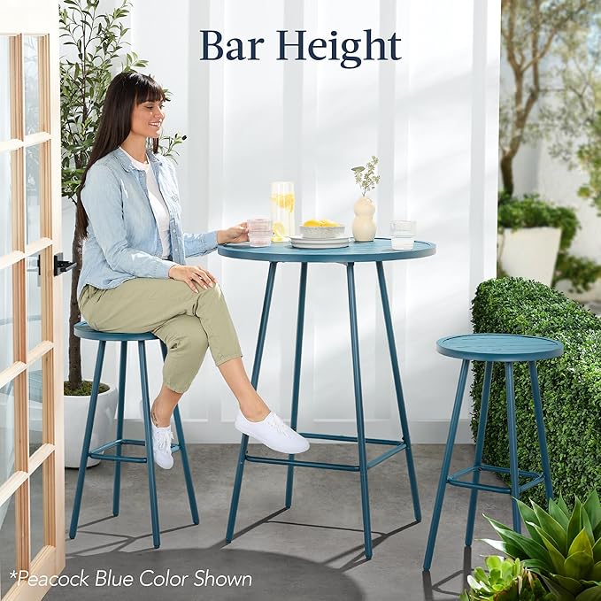 Best Choice Products 3-Piece Patio Dining Set, Bar Height, Outdoor Bistro Set, Outdoor Round Bar Table w/ 2 Bar Stools, Steel - Sage BestChoiceProducts