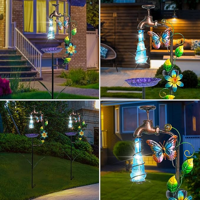 Bshine Solar Garden Decoration Outdoor Light - Waterdrop Metal Hummingbird Solar Stake,Waterproof Garden Decor Path,Lawn and Yard Art Gift for Mom, Blue Bshine