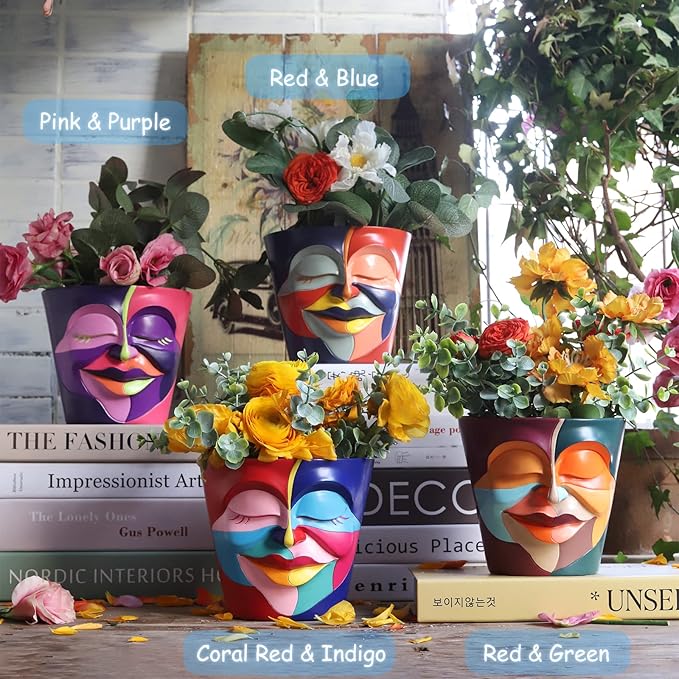 GUGUGO Abstract Rainbow Head Planter, Graffiti Face Planters Pots with Drainage, Flower Plant Pots for Indoor Plants, Unique Funny Pots for Plant Lover Gifts GUGUGOHOMEDECOR
