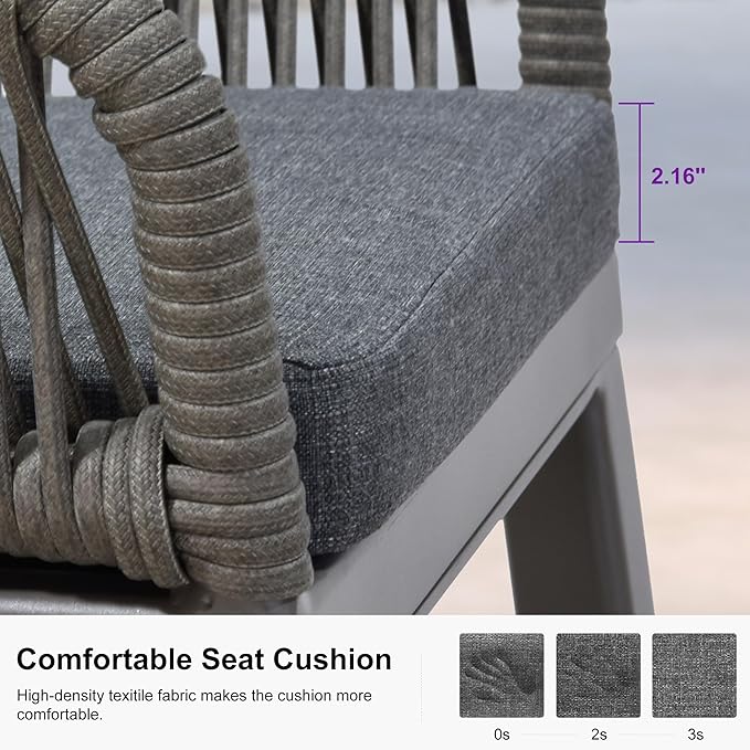 PURPLE LEAF Outdoor 24" Counter Height Bar Stools Chair Set of 2, All Weather Rattan and Aluminum Patio Bar Stool with Cushion for Indoor and Outdoor, Kitchen Island, Smoke Grey PURPLELEAF