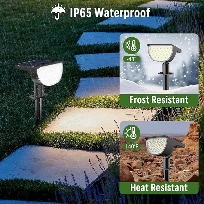 Solar Lights Outdoor Waterproof IP65, Solar Powered 76 LED 3 Lighting Modes Solar Spot Lights Outdoor for Yard Garden Landscape Pathway (White, 6 Pack) GKGG