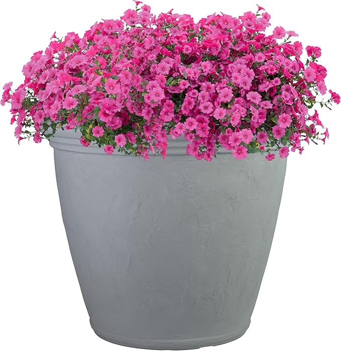 Sunnydaze 20-Inch Anjelica Large Plastic Pot for Plants - Outdoor Double-Walled Large Plastic Planter with Drillable Drainage Holes - Light Gray SunnydazeDecor