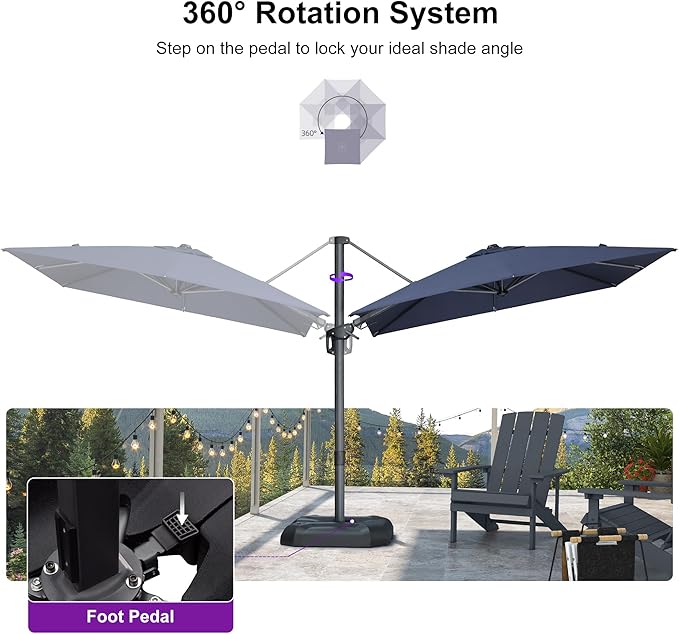 PURPLE LEAF 8' X 8' Left-right Tilting Patio Umbrella Outdoor Cantilever Swivel Square Umbrella Aluminum Offset Umbrella with 360-degree Rotation for Garden Deck Pool Patio Navy Blue PURPLELEAF