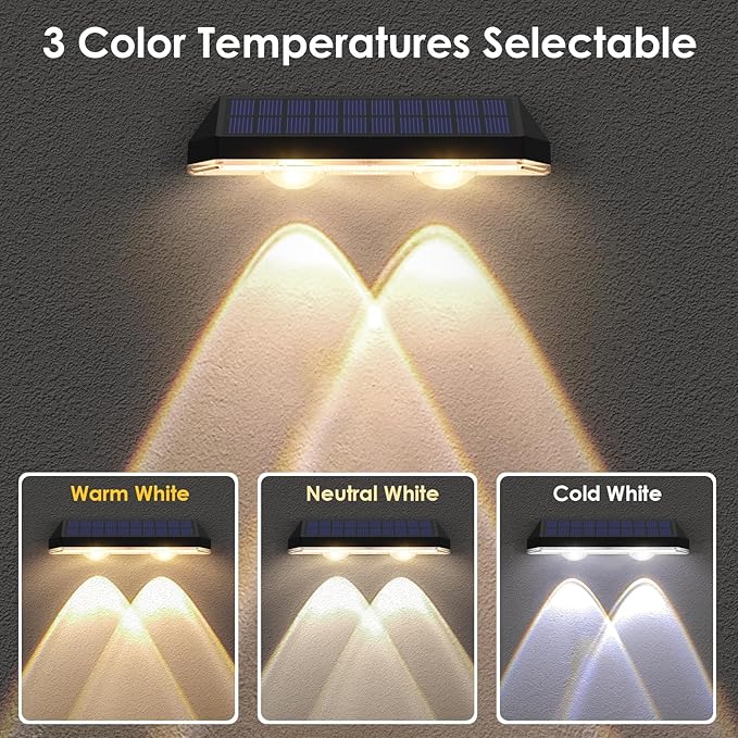 Solar Fence Lights - 2PK Solar Outdoor Light Warm White/Daylight White/Cold White 3 Modes Deck Lights for Outside, Deck Fences, Stair Railings, Pools and Walls LIANGLOME