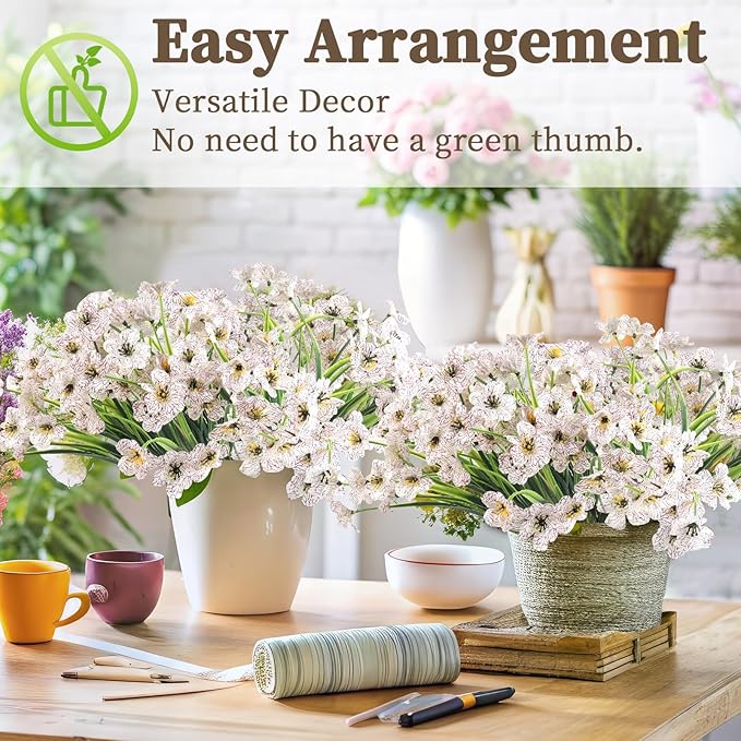 24 White Bundles Artificial Flowers for Outdoors/Indoors Fake Flowers Plants for Indoor Outside Garden Porch Window Box Home Wedding Farmhouse ColoPlay