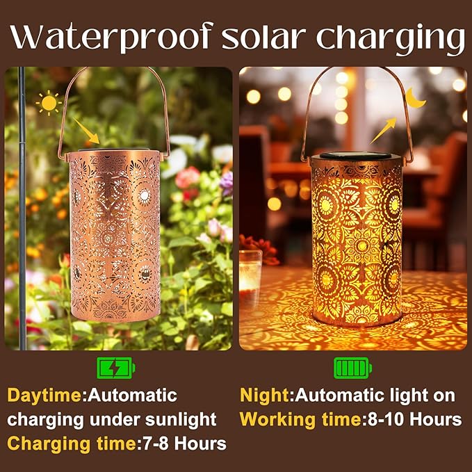 Solar Lanterns Outdoor Hanging Lantern Lights,Sunflower Metal Decor Lanterns-Waterproof LED Decorative Light for Garden Patio Yard Lawn Backyard Front Porch as Gifts for Mom Grandma Women DIBIEECN