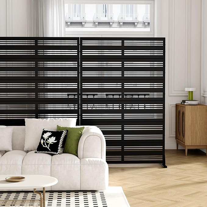 Casaphoria Metal Privacy Screen Outdoor, 72" H x 47" W Freestanding Decorative Privacy Screen for Patio Deck Balcony Garden with Stable Base, Black-Harold Casaphoria