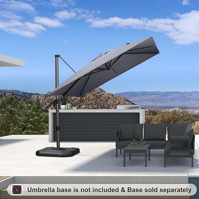 PURPLE LEAF 8.8' X 8.8' Left-right Tilt Patio Umbrella Outdoor Cantilever Swivel Square Umbrella with Tilt Aluminum Offset Umbrella with 360-degree Rotation for Garden Deck Pool Patio Light Grey PURPLELEAF