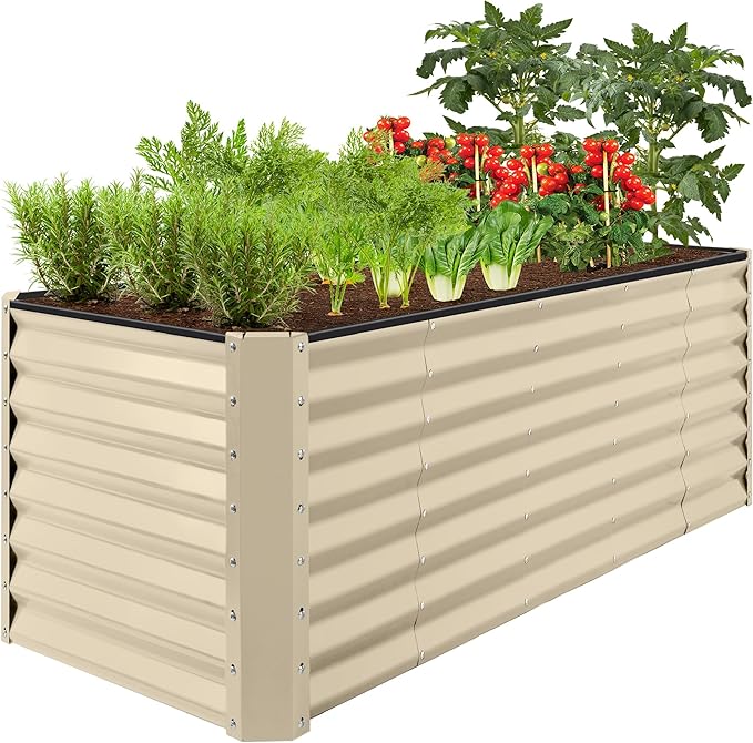 Best Choice Products 8x2x2ft Raised Outdoor Metal Garden Bed, Deep Root Box Planter for Vegetables, Flowers, Herbs, 240 Gallon Capacity, 100% Non Toxic Materials- Beige BestChoiceProducts