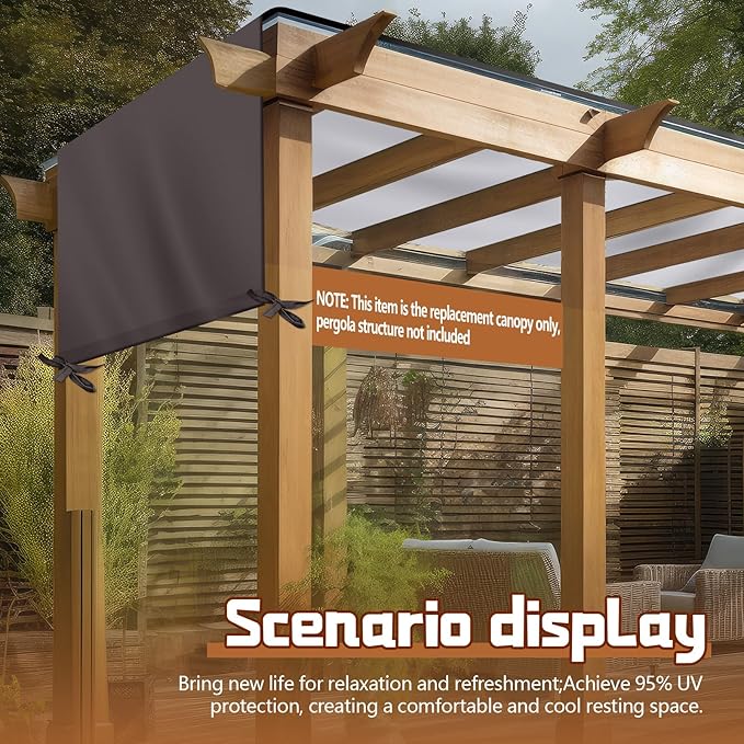 Universal Pergola Replacement Canopy Outdoor Canopy Shade Cover Waterproof Shade Top Cover for Outdoor Patio Porch Backyard(12 x 9 ft,Coffee) Wowangce