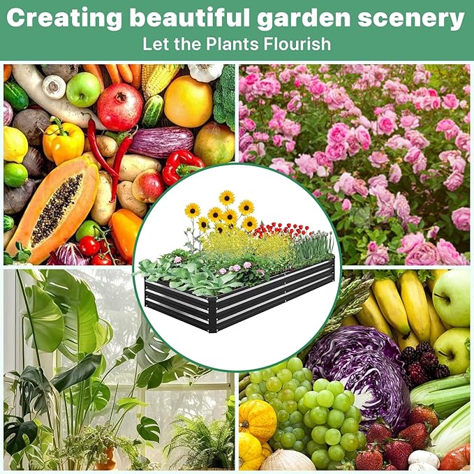 2 Pack 8×4×1ft Galvanized Metal Raised Garden Bed, Metal Planter Kit Box Outdoor for Deep-Rooted Vegetables, Flowers, Green and Herbs SONFILY