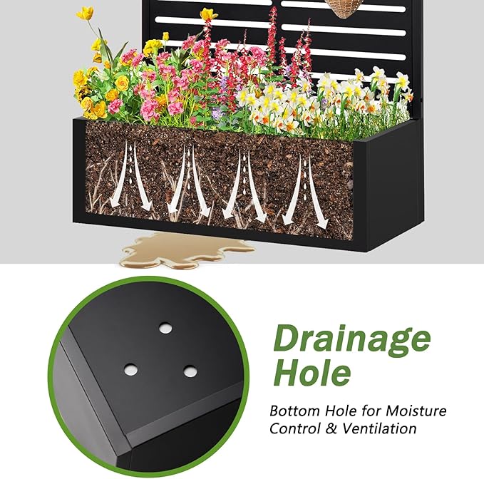 Metal Raised Garden Bed with Trellis,Planter Box for Climbing Plants, Vegetables & Vines, Features Drainage Holes and Privacy Screen.raised garden beds outdoor planters for porch (White, 71"x35"x16") Gawicpy