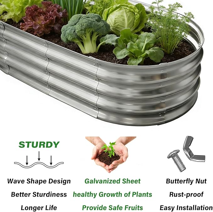 Galvanized Raised Garden Bed for Outdoor: 4X2X1ft Durable Metal Vegetable Plant Container Kit（2 Pack） Rootora