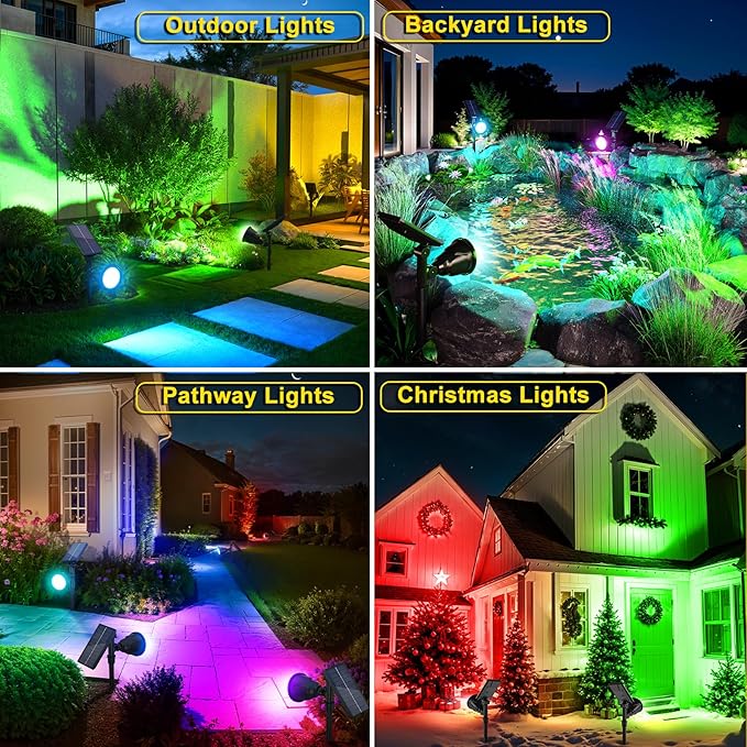 ROSHWEY Solar Spot Lights Outdoor, 7 Colors Halloween Christmas Outdoor Lights Waterproof Landscape Light 600LM Solar Spotlight Lighting for House Backyard Pool Patio Garden Decor- 2 Pack ROSHWEY