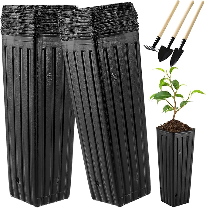 50 Pcs Plastic Deep Nursery Treepots, 9.8" Tall Nursery Tree Pots, Flower Plant Container Pots for Indoor Outdoor Use Hzloyat