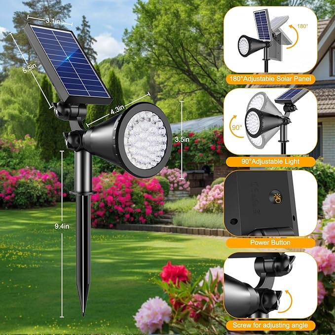 Solar Lights Outdoor Waterproof, 36 LEDs Adjustable Solar Spot Lights Outdoor, 2-in-1 Solar Powered Spotlight Landscape Lighting for Tree, Garden, Yard, Pathway- 3 Pack (Cool White) Rootora