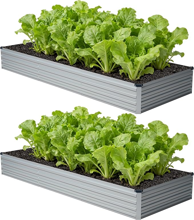 12x4x1 ft(2 Pack) Galvanized Raised Garden Bed,Outdoor Planter Box Metal Patio Kit Planting Bed for Vegetables Flowers and Succulents,Silver Zunatu
