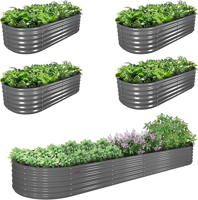 A ANLEOLIFE 5-Pack 6X2X1.5ft & 12X3X1.5ft Deep Root Galvanized Raised Garden Beds Outdoor for Planting Vegetables Flowers Herb, Quartz Grey AAnleolife