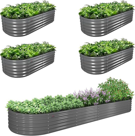 A ANLEOLIFE 5-Pack 6X2X1.5ft & 12X3X1.5ft Deep Root Galvanized Raised Garden Beds Outdoor for Planting Vegetables Flowers Herb, Quartz Grey AAnleolife