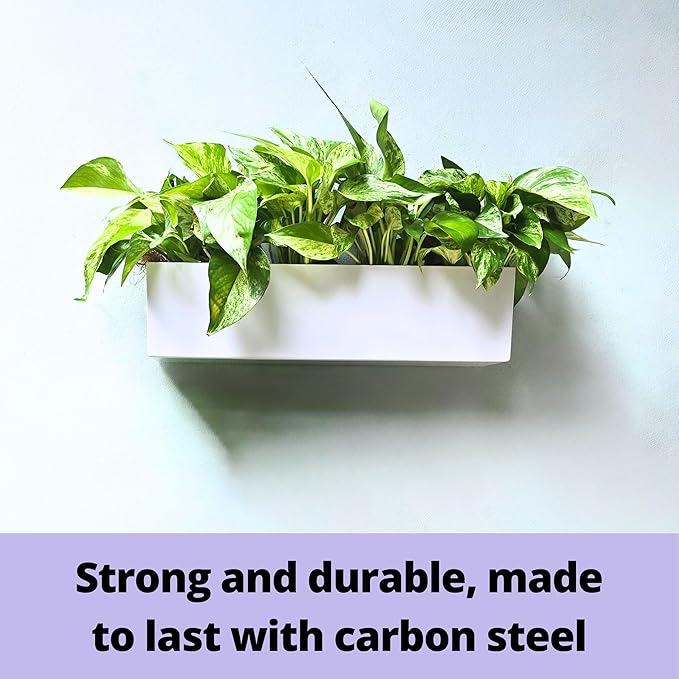 LaLaGreen Wall Planter (24 Inch, 2 Pack) Carbon Steel White Metal Hanging Flower Pot for Succulents, Wall Mount Rectangular Window Sill Box Fence Floating Garden Shelf for Deck Indoor Outdoor Decor L%C3%A1L%C3%A1Green