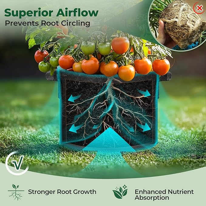 T4U Fabric Plant Grow Bags with Handle 15 Gallon Pack of 5, Heavy Duty Nonwoven Smart Garden Pot Thickened Aeration Nursery Container Black for Outdoor Potato, Tomato, Chili, Carrot and Vegetables T4U