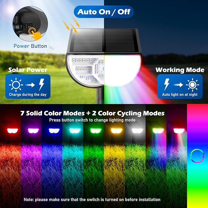 Solar Color Changing Spot Lights Outdoor, Multi-color RGB Solar Landscape Lights IP67 Waterproof, 9 Lighting Modes Solar Powered Spotlights for Christmas Holiday Decorations Yard Garden, 4-Pack TOBUSA