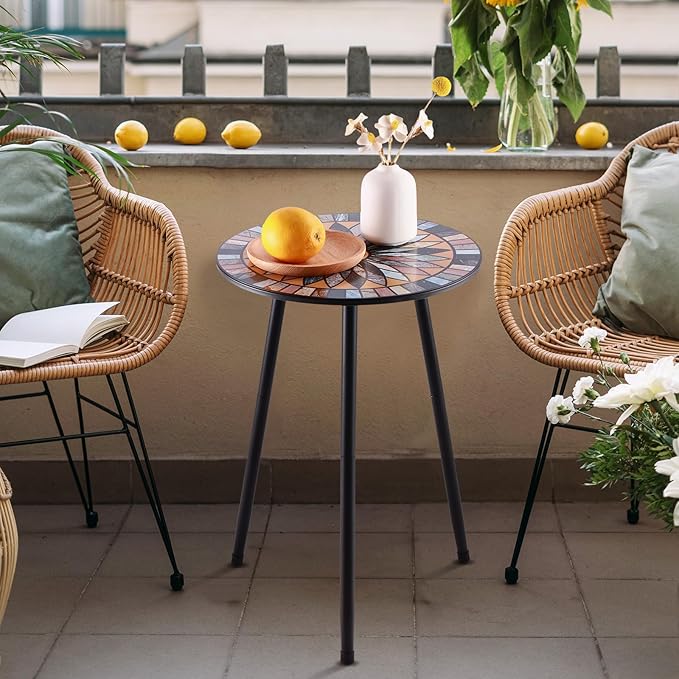 Party Zealot Metal Mosaic Round Side Tables Set of Two 13.4" Small Outdoor Patio Round Accent Coffee Tables Indoor Corner Stand for Small Spaces Weather-Resistant for Balcony Plant Stand PartyZealot