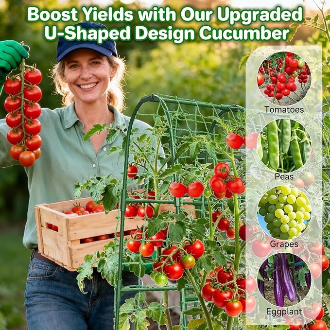 Cucumber Trellis for Raised Bed, U-Shape Garden Trellis for Climbing Plants Outdoor, Metal Arch Trellis for Vegetables, Plant Support for Tomato, Pea, Zucchini (47.2" L×30" W×47.2" H-Medium) MYMULIKEHOME