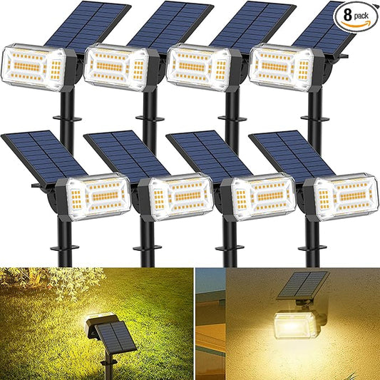 102 LED Solar Spot Lights Outdoor Waterproof IP65, Adjustable Landscape Spotlights, [8 Pack/4 Modes] Auto On/Off Solar Powered Flood Lights for Outside Yard Garden Wall Pathway (Warm White) WENATY