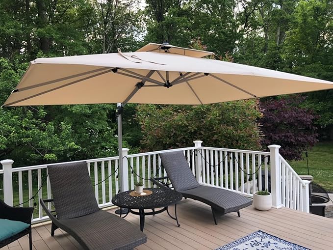 PURPLE LEAF 9' X 11' Patio Umbrella Outdoor Rectangle Umbrella Large Cantilever Umbrella Windproof Offset Heavy Duty Sun for Garden Deck Pool Patio, Beige PURPLELEAF