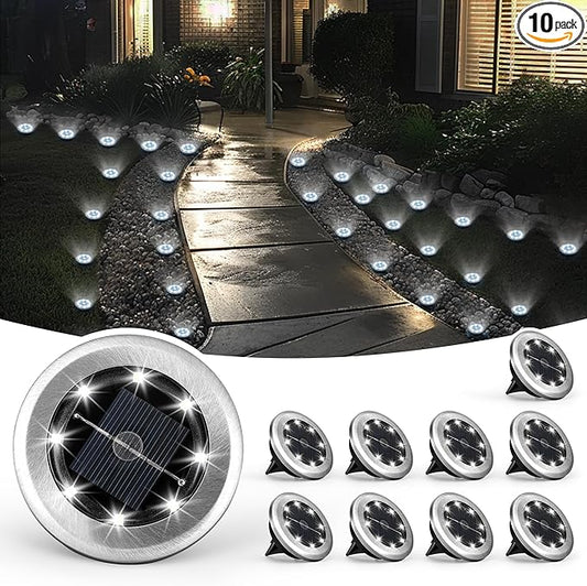 SOLPEX Mini Solar Ground Lights, 10 Pack Solar Lights Outdoor Waterproof, Pathway Lights Solar Powered, Solar Garden Light, Landscape Lighting for Yard Driveway Walkway (Cool White) Solpex