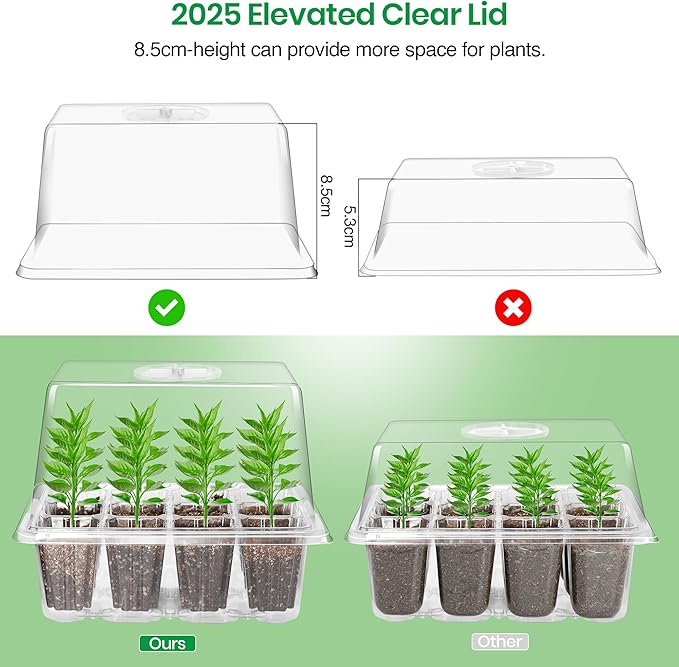 Bonviee 10 Packs Seed Starter Tray with Elevated Lid, 120 Cells Thicken Seed Starting Trays Kit with Adjustable Humidity Vent, Clear Cell Tray and Heightened Lids for Greenhouse & Gardens, Clear BonvieeDirect