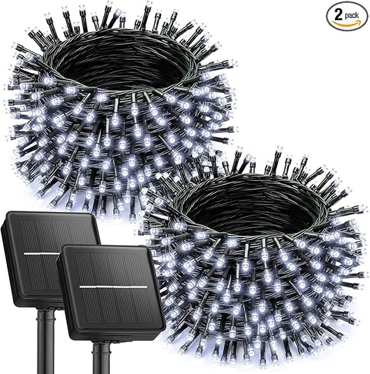 Brightown 2 Pack Solar String Lights for Outside, Each 46Ft 120 LED Solar String Lights Outdoor with 8 Modes, IP65 Waterproof Solar Lights for Patio Yard Wedding Garden Party Decorations, Cool White Brightown