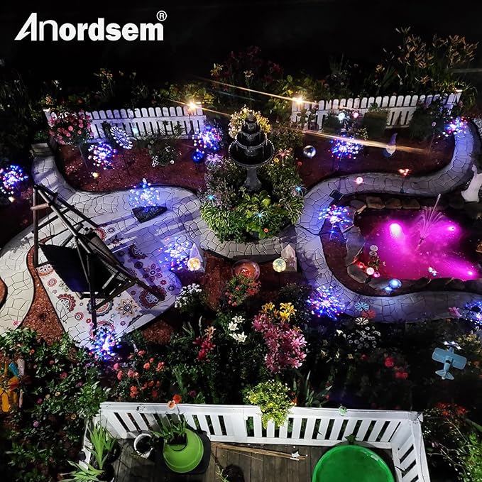 Anordsem Solar Lights Outdoor Waterproof: Garden Light Solar Powered for Yard Outside - Fireworks Lamp Colorful Lighting Path Decor 6 Pack - LED Sparkler DIY Decorating Gifts for Women Mom Wife Anordsem