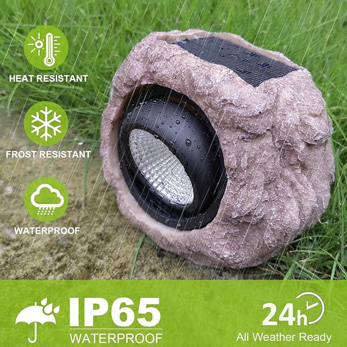 Outdoor Solar Rock Light - 4 Pack, Fake Rock IP65 Waterproof LED Super Bright Spotlight for Deck, Staircase, Woods Garden, Walkway, Patio Pond Garden Decorative Nighttime Landscape Filler Lights Cloud+sakura