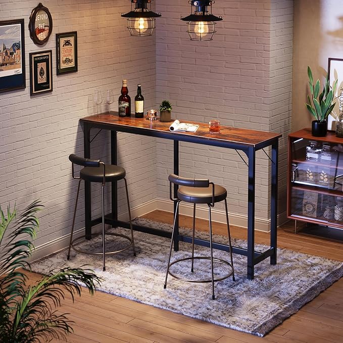 ODK 63 inch Bar Table, Bar Height Pub Table, Counter Height Bar Table, Rectangular High Top Kitchen & Dining Counter Tables with Sturdy Legs & Easy-to-Clean Top, Indoor use, Rustic Brown ODK