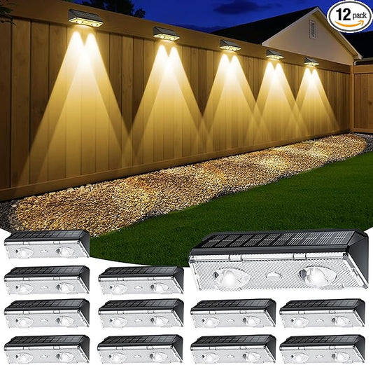 Solar Fence Lights Outdoor, 12 Pack IP65 Waterproof Fence Lights Solar Powered with Ultra-Bright LED Lens, 9 Color Modes, 12+ Hours Steady Glow for Deck/Backyard/Patio/Pool/Wall - Black KEILAIMO