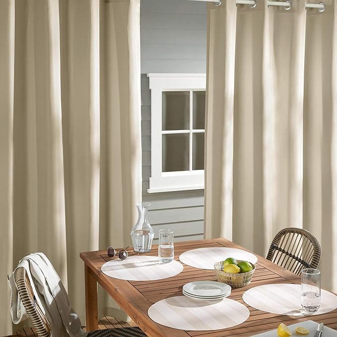 TOWN & COUNTRY BASICS Cabana Solid Heavyweight Indoor Outdoor Curtains, Light Filtering Opacity with Grommet Top, Water Repellent, 2-Pack Set, 54"x96", Taupe TOWN+%26+COUNTRY+BASICS