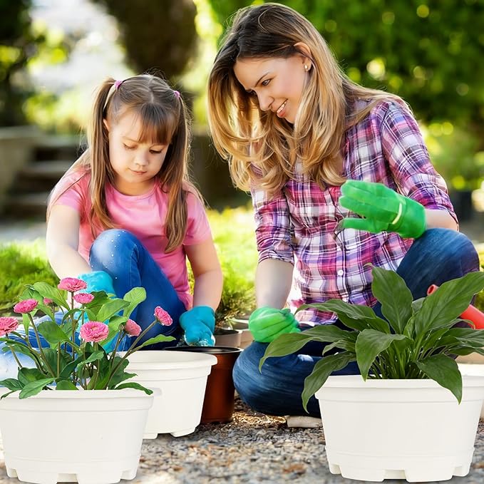 5 Pack 10.5 inch Plant Pots,Planter-Pots-for-Plants，Plastic Flower Pot for Indoor Outdoor Plants with Drainage Holes & Trays, Decorative Garden Containers Sets for Houseplants KPUVX