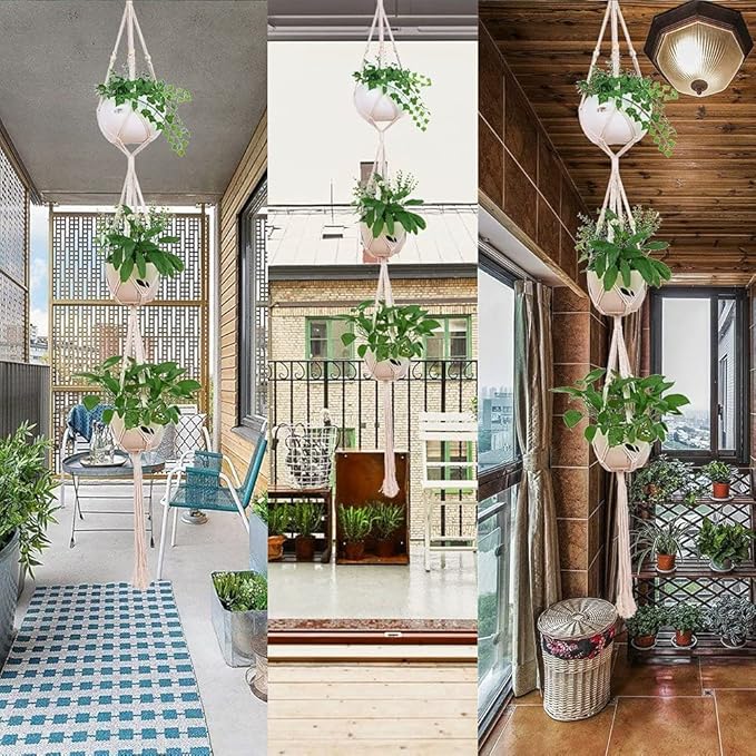 ELANE 2PCS 3-Tier 70" Macrame Plant Hangers Basket Plant Hanger Indoor Outdoor Hanging Plant Holder for Stand Flower Pots Decorations ELANE