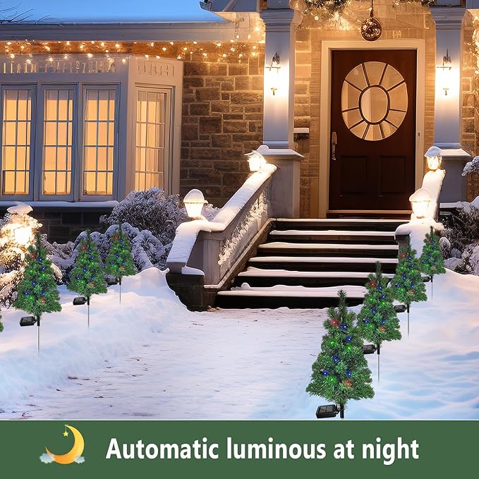 4PCS Solar Christmas Tree Garden Stake Lights Outdoor Waterproof Pathway Lights Xmas Tree Light for Lawn Patio Yard Front Porch Christmas Decor SXXSMYWR