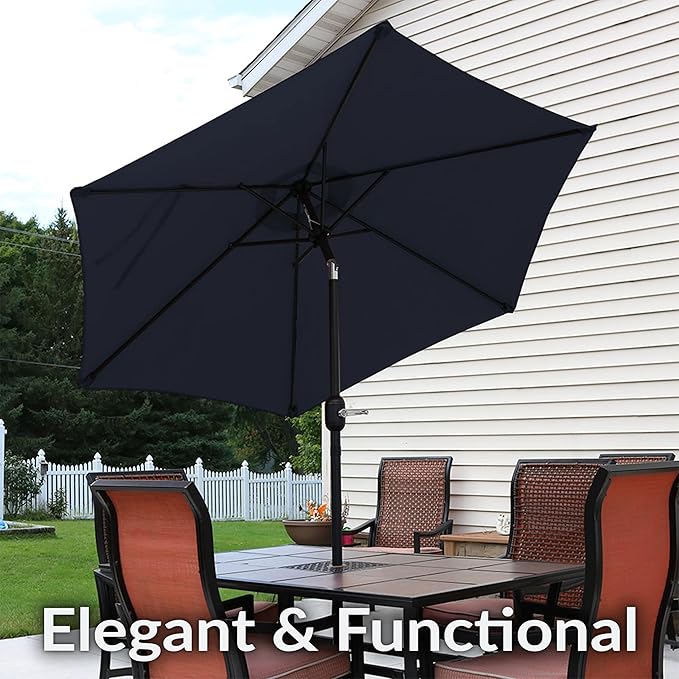 Sunnydaze Outdoor Patio Umbrella - Polyester Table Market Umbrella with Push-Button Tilt and Crank - 6 Sturdy Ribs - Blue - 7.5ft SunnydazeDecor